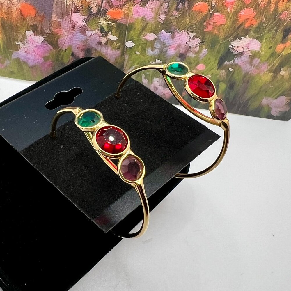 SALE 3/$20**Bezeled Glass Hoop Earrings Mughal Colors